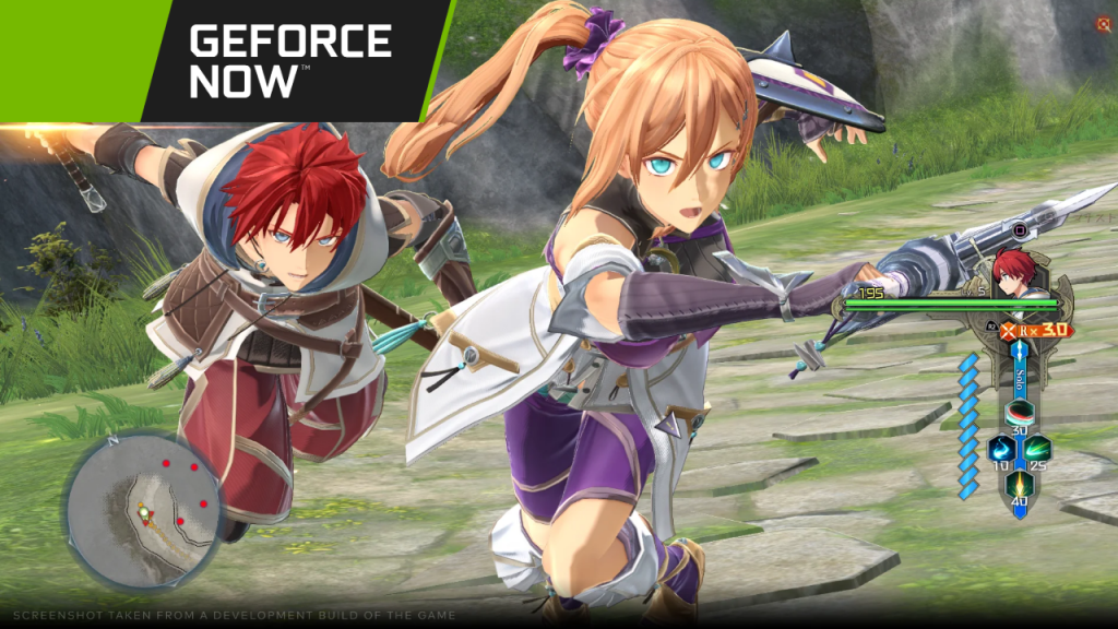 Screenshot of Ys X: Nordics gameplay featuring Adol Christin and another character in action, available on GeForce NOW