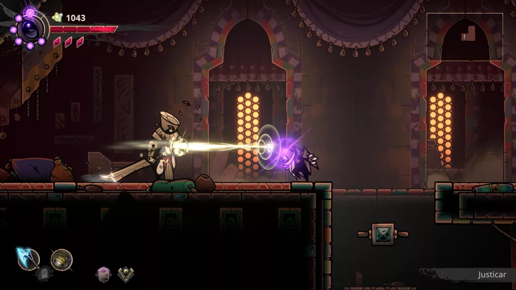 Is Voidwrought Available on GeForce NOW? Voidwrought gameplay featuring a character in ornate armor using a glowing energy beam to attack a void creature inside a dark, ancient temple.