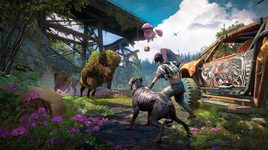 Players engage in wildlife encounters and exploration in Far Cry New Dawn.