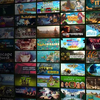 A dense collage of video game box art and logos, representing many different titles available through the GeForce NOW cloud gaming service.