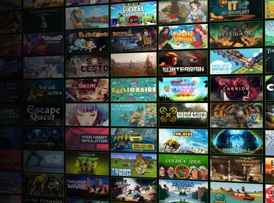 A dense collage of video game box art and logos, representing many different titles available through the GeForce NOW cloud gaming service.
