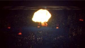 Ayasa: Shadows of Silence screenshot: a fiery explosion glowing in a dark landscape