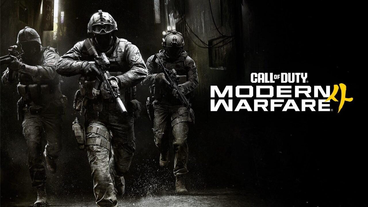 Call of Duty: Modern Warfare 4 key art: three armed soldiers in night-vision gear advancing down a dark alley, next to the Call of Duty Modern Warfare logo