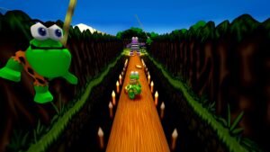 Croc 2 Kingdom of the Gobbos screenshot: Croc running along a jungle path in the Caveman Village