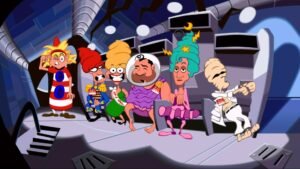 Day of the Tentacle Remastered screenshot: A line-up of the game's cartoon cast