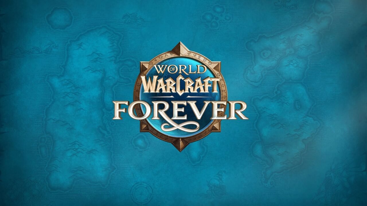 World of Warcraft: Forever logo on a blue map-style background