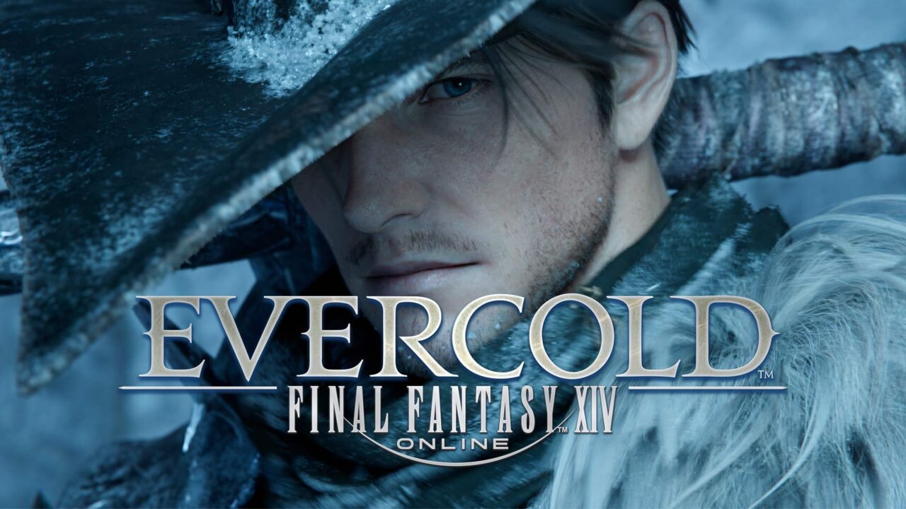 Final Fantasy XIV: Evercold key art: a frost-covered man in a wide-brimmed hat and fur collar beneath the Evercold logo