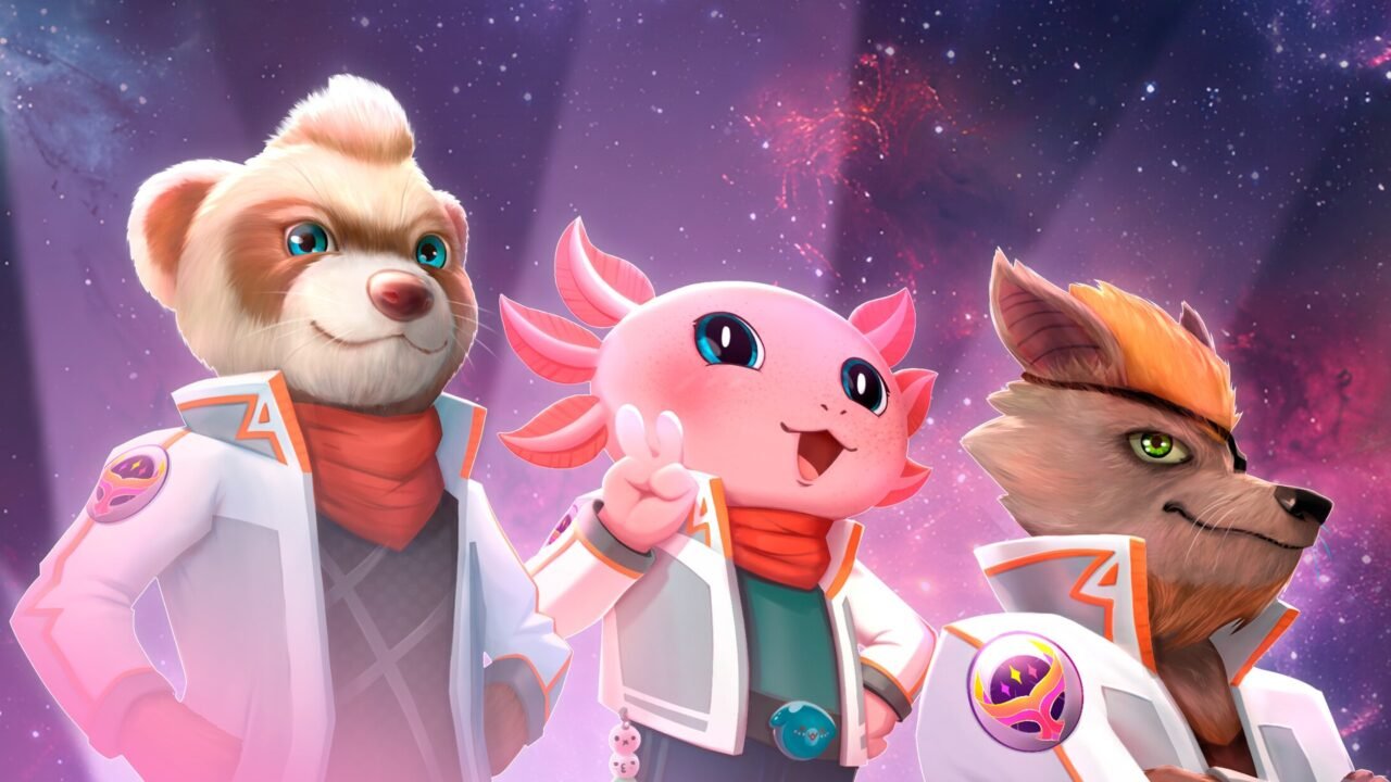 Three animal pilots from the FUR Squadron in white flight jackets against a purple starfield, in official FUR Squadron Phoenix art