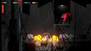 Gennady screenshot: a dark level with a burst of red and orange fire