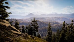 Hunting Simulator 3 screenshot: a mountain valley under a wide sky