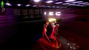 HYPERVIOLENT screenshot: a red monster in a purple-lit corridor