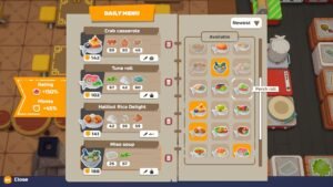 PAO PAO screenshot: the daily menu screen listing dishes to serve
