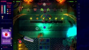 Pinballoid Crush screenshot: a teal-lit pinball table with a glowing arena