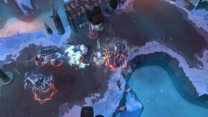 A group of Travelers fighting enemies on a snowy cliffside
