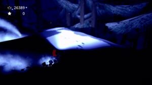 SNØ: Ultimate Freeriding screenshot: a night-time run down a dark mountain with the score on screen