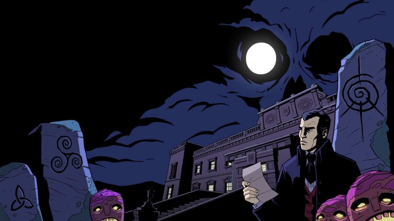 The Séance of Blake Manor key art showing investigator Declan Ward outside Blake Manor at night
