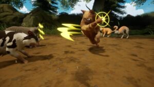 Warrior Cats: Clans of the Forest screenshot: a turn-based battle with a brown cat striking a rival with a glowing attack