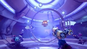 Wildgate screenshot: First-person view inside a space station