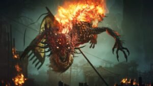 Wo Long 2: Wings of Ember screenshot: the player facing a giant horned demon on a moonlit battlefield
