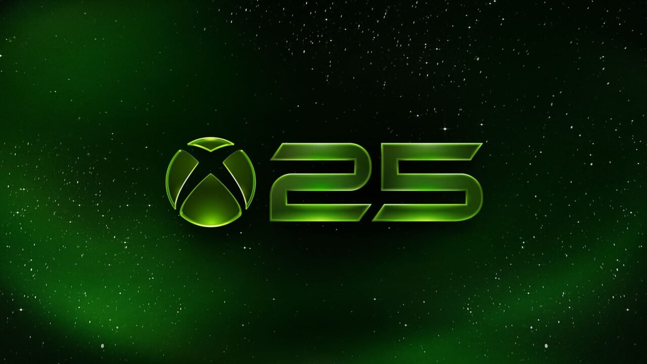 The green Xbox logo next to a large glowing number 25 on a starry green background