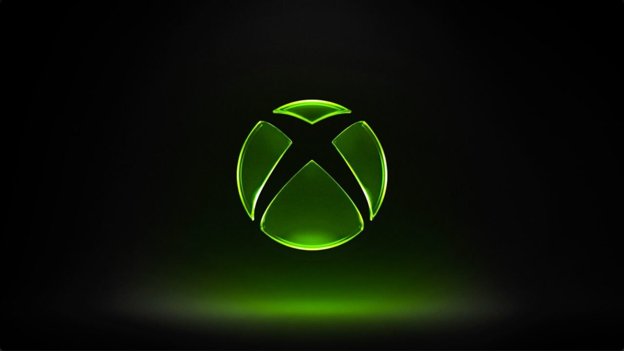 Glowing green Xbox logo on a black background
