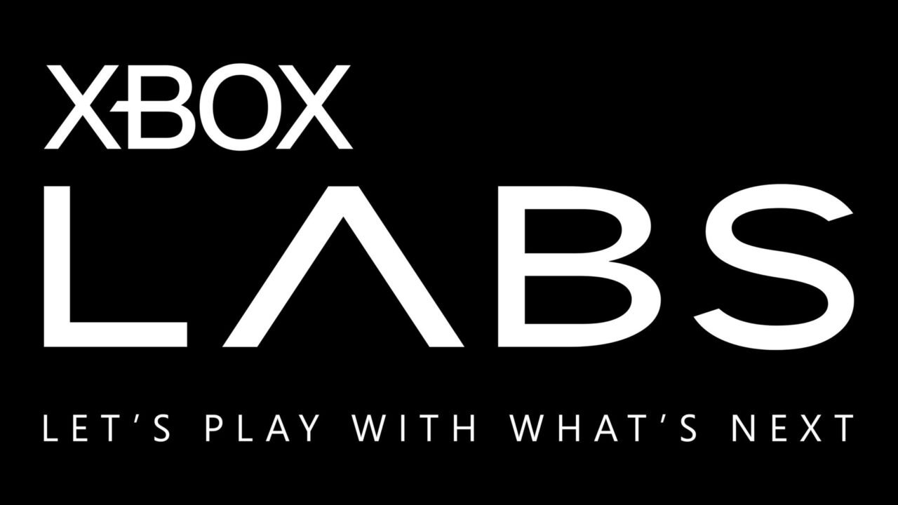 White Xbox Labs logo with the tagline Let's play with what's next on a black background